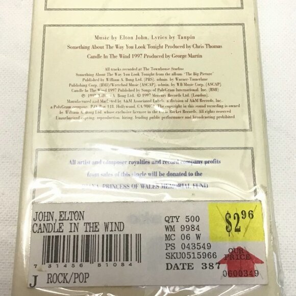 🌷Elton John Cassette Candle in The Wind 1997 Princess Diana SEALED - Picture 2 of 8